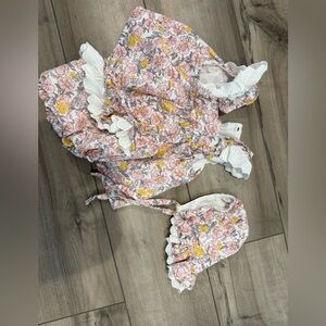 Joie 3-6 months Floral Pink Baby Bonnet and Dress Set